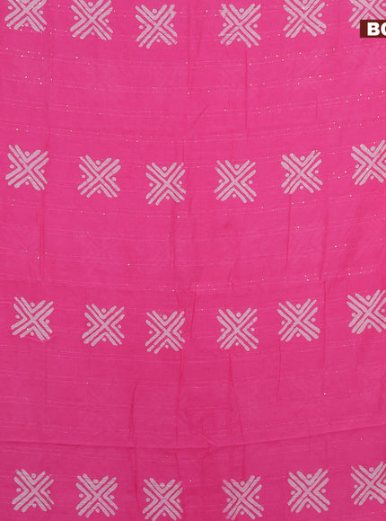 Batik cotton saree light pink with allover sequin work & batik butta prints and printed lace work border