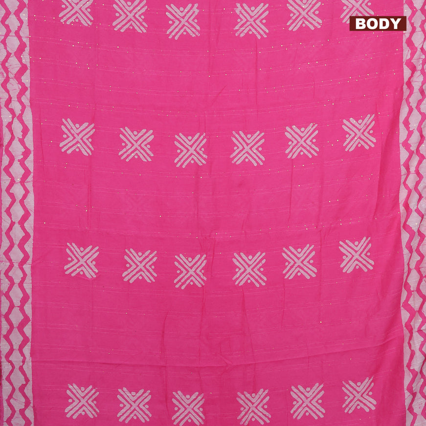 Batik cotton saree light pink with allover sequin work & batik butta prints and printed lace work border