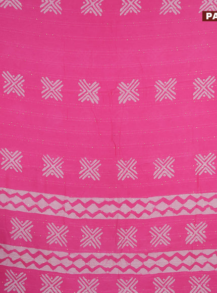 Batik cotton saree light pink with allover sequin work & batik butta prints and printed lace work border