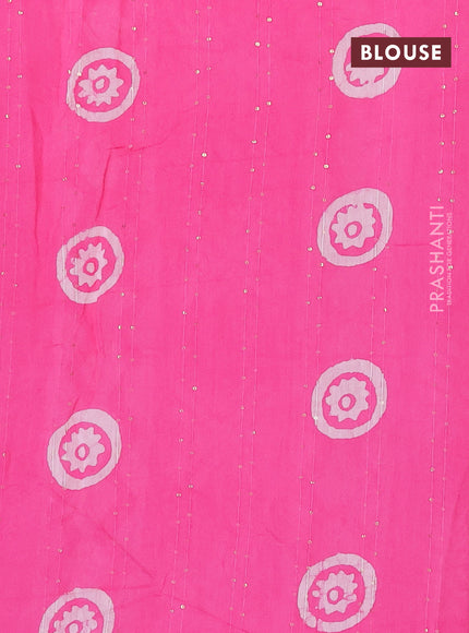 Batik cotton saree light pink with allover sequin work & batik butta prints and printed lace work border