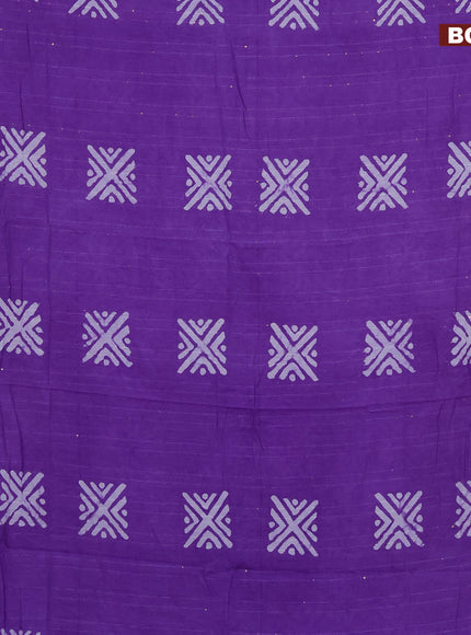 Batik cotton saree lavender with allover sequin work & batik butta prints and printed lace work border