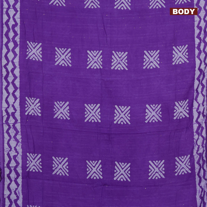 Batik cotton saree lavender with allover sequin work & batik butta prints and printed lace work border