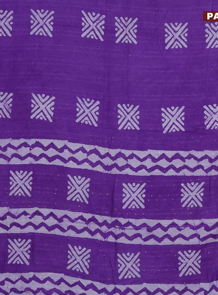 Batik cotton saree lavender with allover sequin work & batik butta prints and printed lace work border