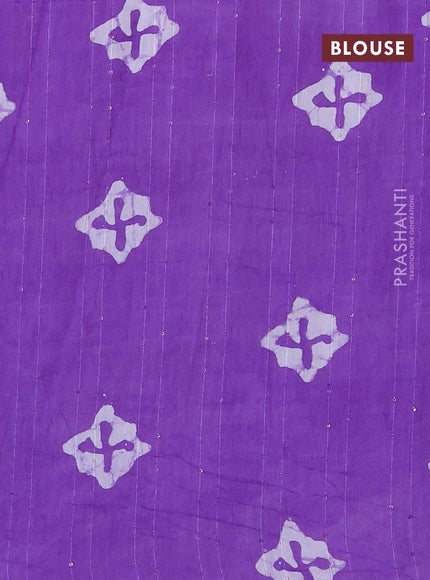 Batik cotton saree lavender with allover sequin work & batik butta prints and printed lace work border