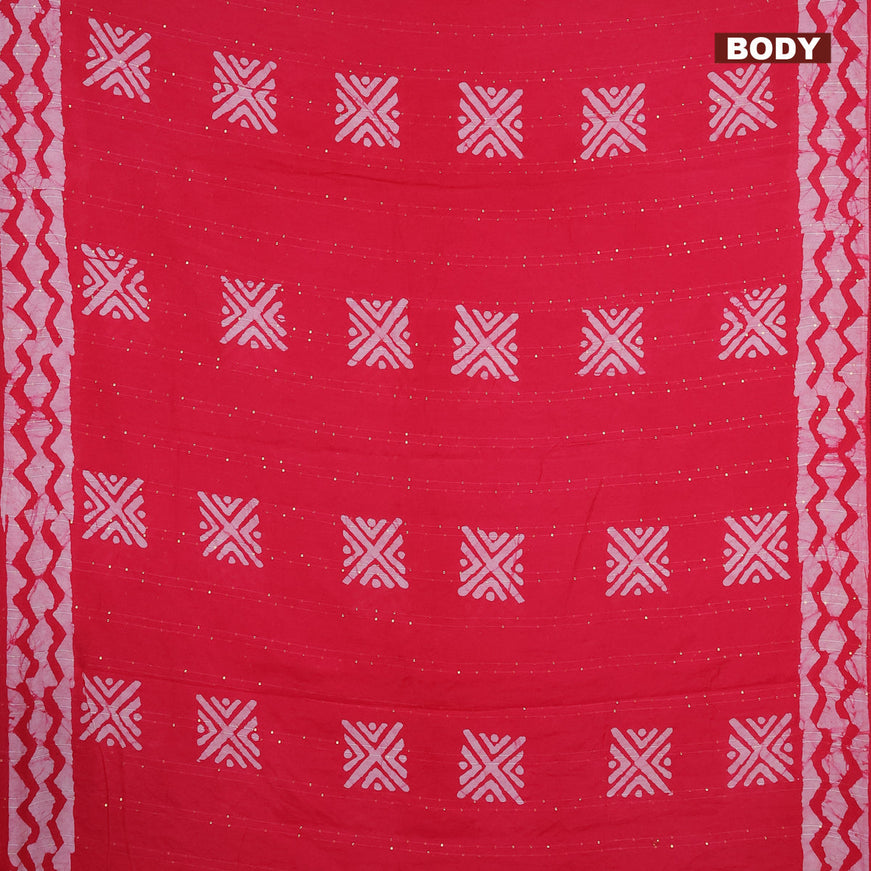 Batik cotton saree dark pink with allover sequin work & batik butta prints and printed lace work border