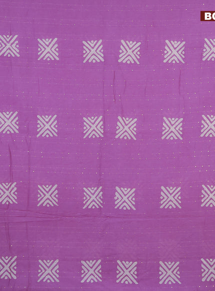 Batik cotton saree mauve pink with allover sequin work & batik butta prints and printed lace work border