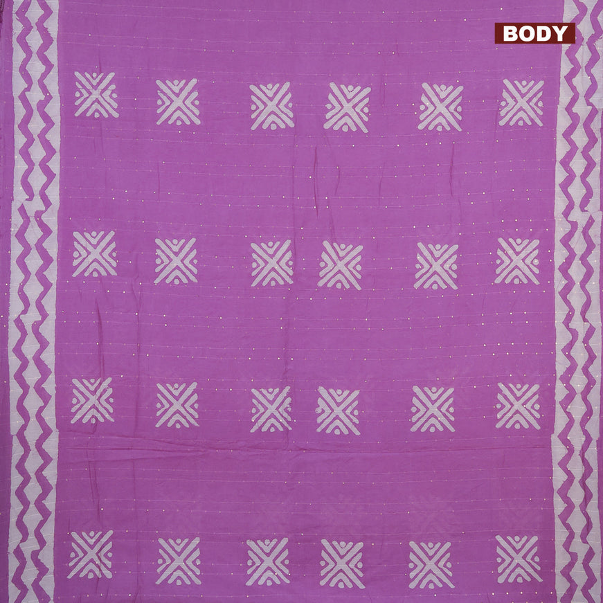 Batik cotton saree mauve pink with allover sequin work & batik butta prints and printed lace work border