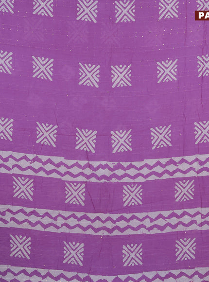 Batik cotton saree mauve pink with allover sequin work & batik butta prints and printed lace work border