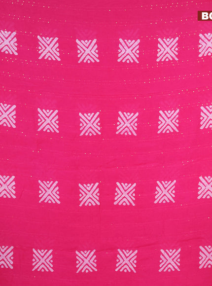 Batik cotton saree pink with allover sequin work & batik butta prints and printed lace work border