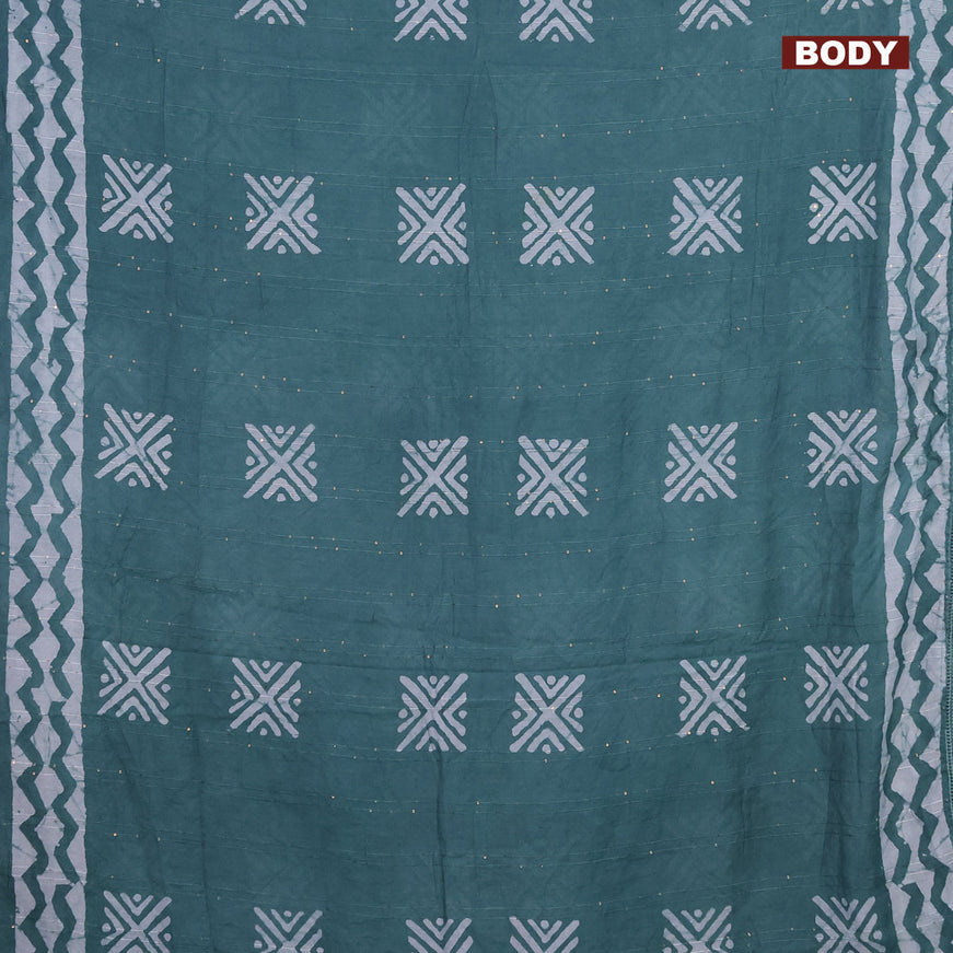 Batik cotton saree pastel shade of green with allover sequin work & batik butta prints and printed lace work border