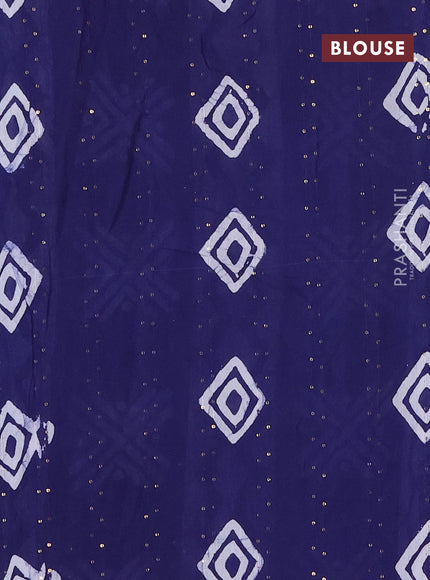 Batik cotton saree navy blue with allover sequin work & batik butta prints and printed lace work border