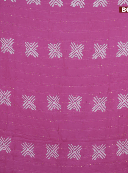 Batik cotton saree mauve pink with allover sequin work & batik butta prints and printed lace work border