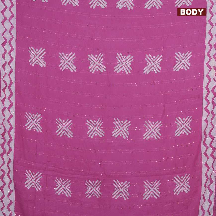 Batik cotton saree mauve pink with allover sequin work & batik butta prints and printed lace work border