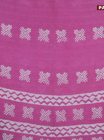 Batik cotton saree mauve pink with allover sequin work & batik butta prints and printed lace work border