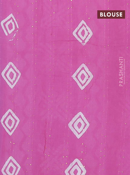 Batik cotton saree mauve pink with allover sequin work & batik butta prints and printed lace work border