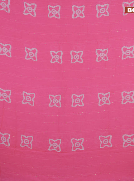 Batik cotton saree light pink with allover sequin work & batik butta prints and printed lace work border