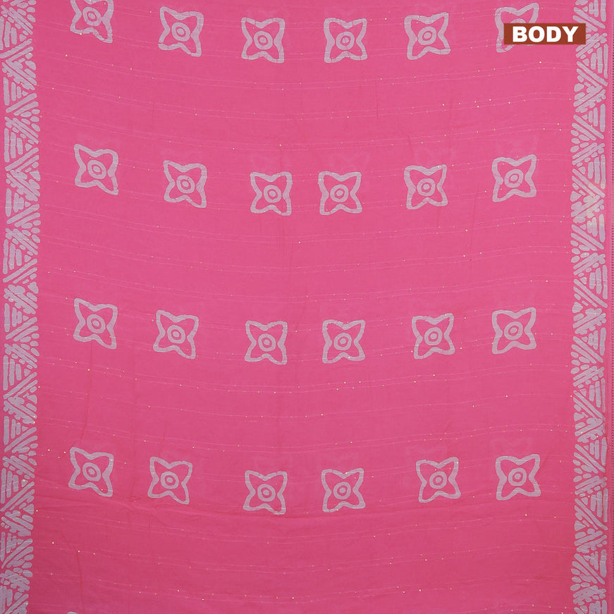 Batik cotton saree light pink with allover sequin work & batik butta prints and printed lace work border