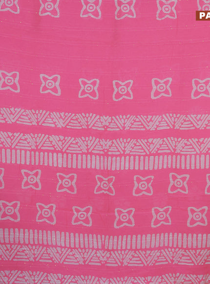 Batik cotton saree light pink with allover sequin work & batik butta prints and printed lace work border