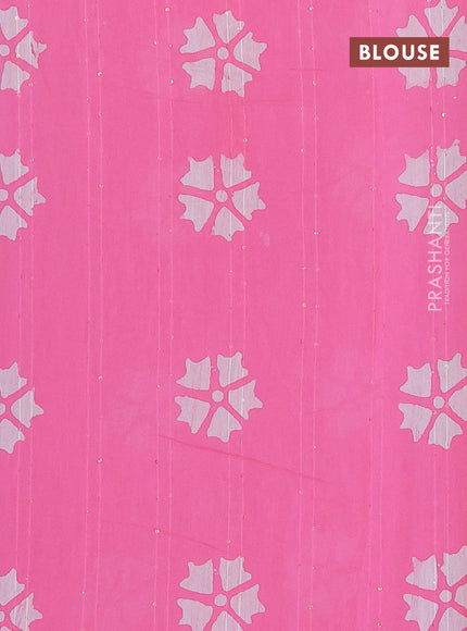 Batik cotton saree light pink with allover sequin work & batik butta prints and printed lace work border