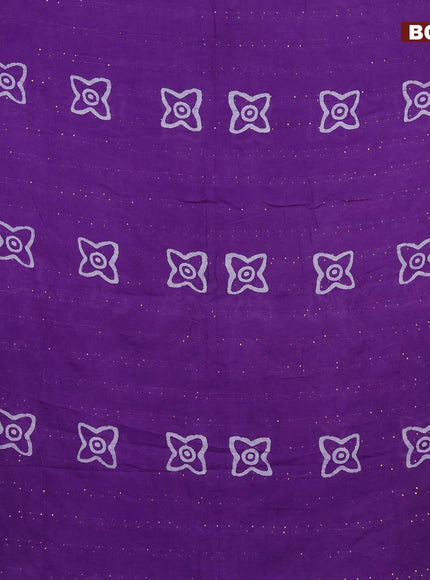 Batik cotton saree violet with allover sequin work & batik butta prints and printed lace work border