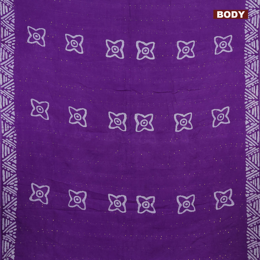 Batik cotton saree violet with allover sequin work & batik butta prints and printed lace work border