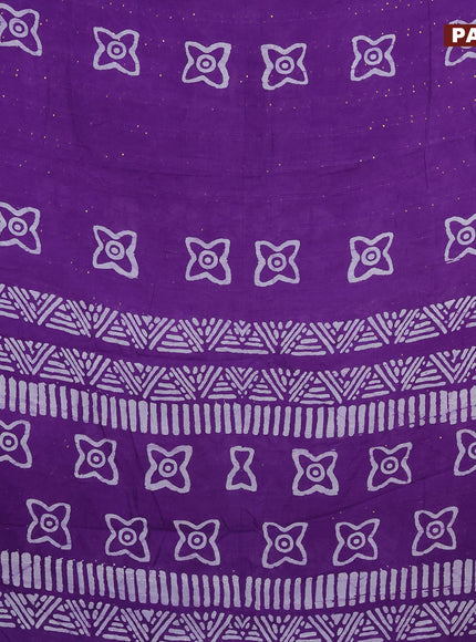 Batik cotton saree violet with allover sequin work & batik butta prints and printed lace work border