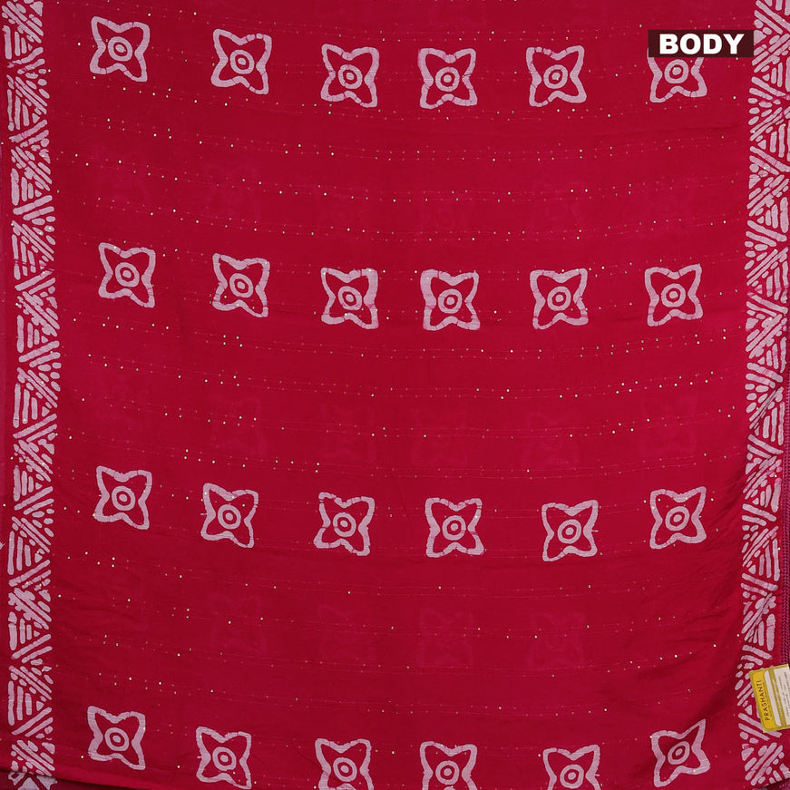 Batik cotton saree pink with allover sequin work & batik butta prints and printed lace work border