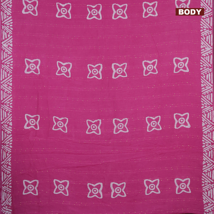 Batik cotton saree mauve pink with allover sequin work & batik butta prints and printed lace work border