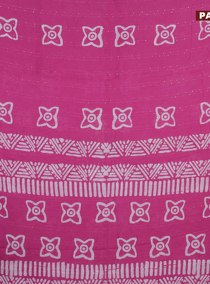 Batik cotton saree mauve pink with allover sequin work & batik butta prints and printed lace work border