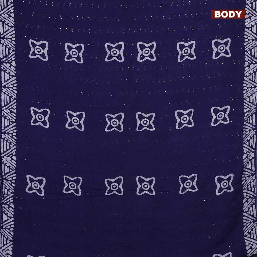 Batik cotton saree navy blue with allover sequin work & batik butta prints and printed lace work border