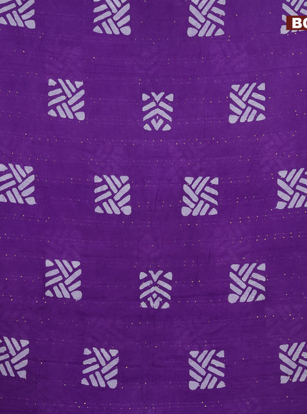 Batik cotton saree violet with allover sequin work & batik butta prints and printed lace work border