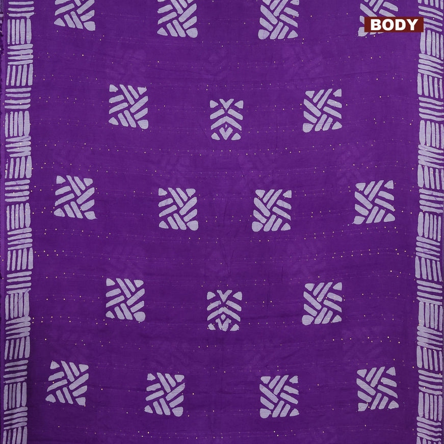 Batik cotton saree violet with allover sequin work & batik butta prints and printed lace work border