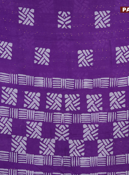 Batik cotton saree violet with allover sequin work & batik butta prints and printed lace work border