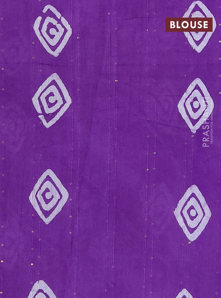 Batik cotton saree violet with allover sequin work & batik butta prints and printed lace work border