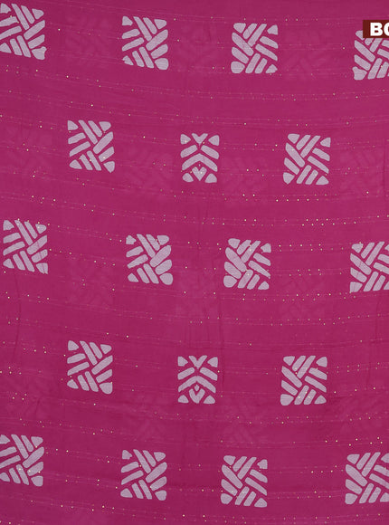 Batik cotton saree mauve pink with allover sequin work & batik butta prints and printed lace work border