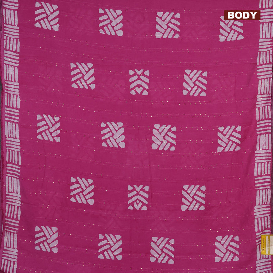 Batik cotton saree mauve pink with allover sequin work & batik butta prints and printed lace work border