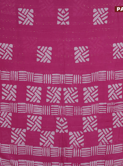 Batik cotton saree mauve pink with allover sequin work & batik butta prints and printed lace work border