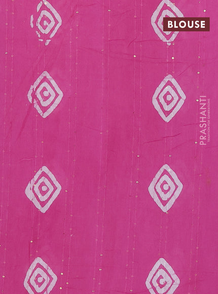 Batik cotton saree mauve pink with allover sequin work & batik butta prints and printed lace work border