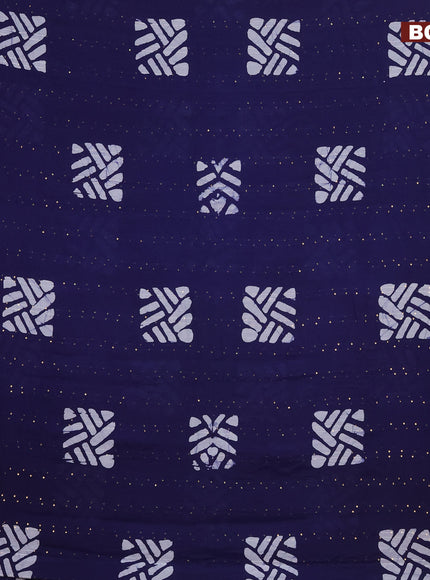 Batik cotton saree navy blue with allover sequin work & batik butta prints and printed lace work border