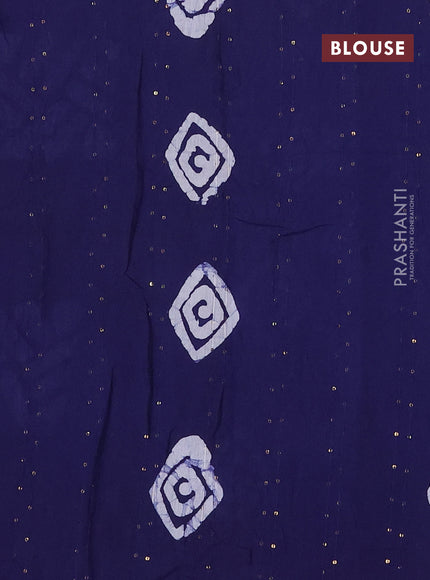 Batik cotton saree navy blue with allover sequin work & batik butta prints and printed lace work border