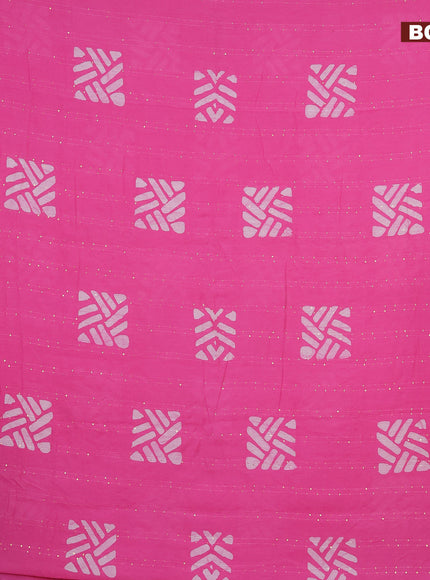 Batik cotton saree light pink with allover sequin work & batik butta prints and printed lace work border