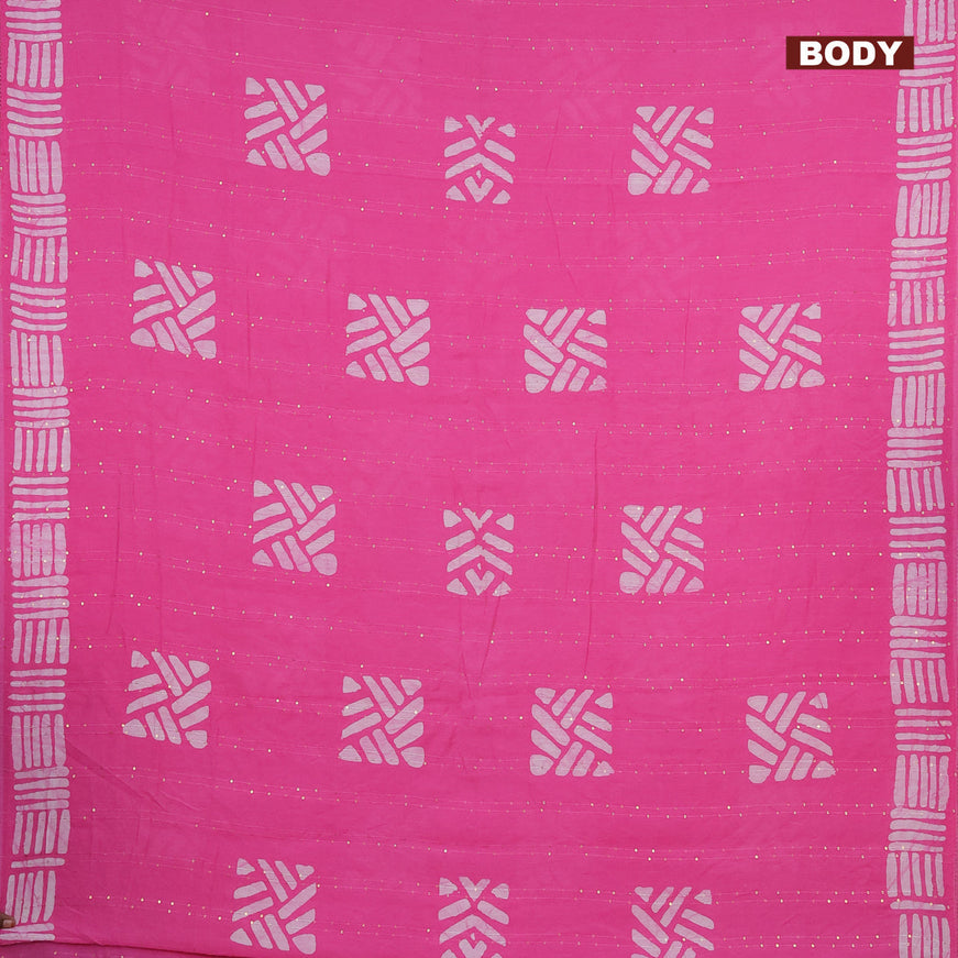 Batik cotton saree light pink with allover sequin work & batik butta prints and printed lace work border