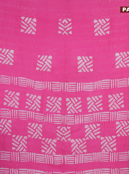 Batik cotton saree light pink with allover sequin work & batik butta prints and printed lace work border