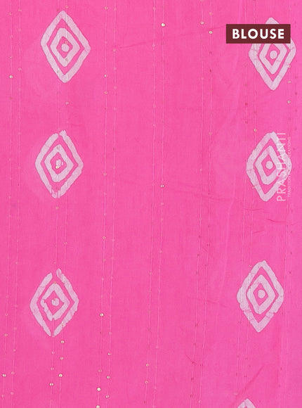 Batik cotton saree light pink with allover sequin work & batik butta prints and printed lace work border