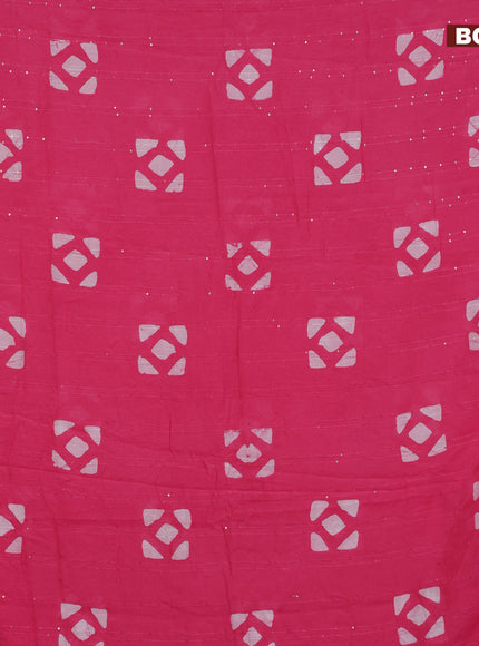 Batik cotton saree pink with allover sequin work & batik butta prints and printed lace work border