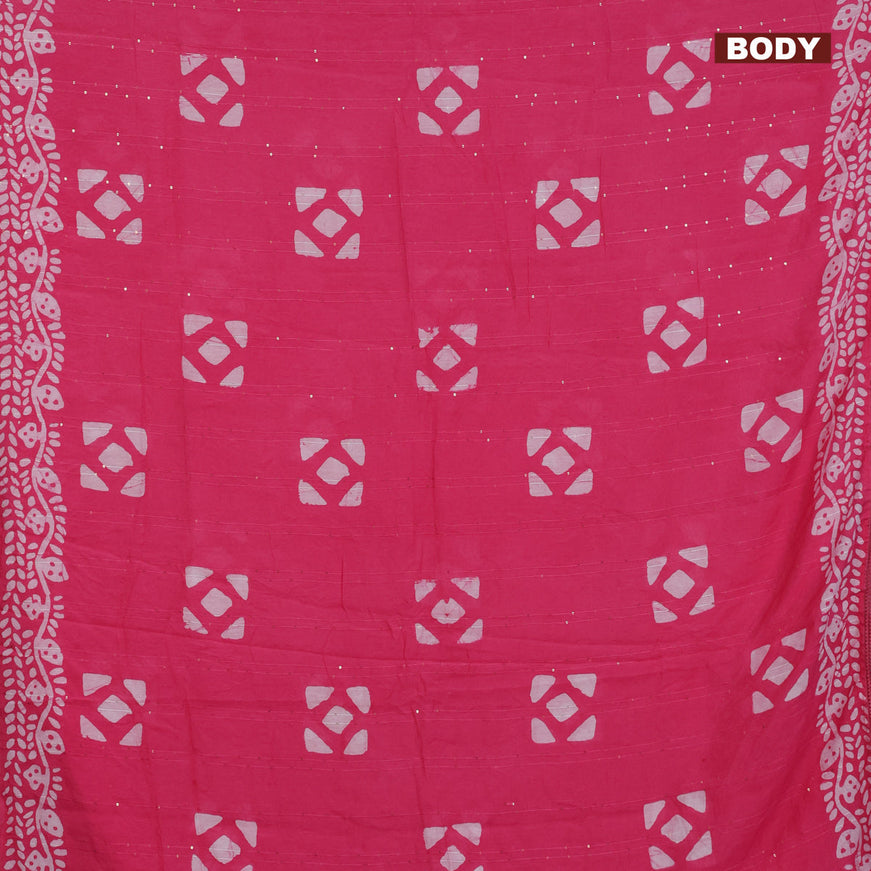 Batik cotton saree pink with allover sequin work & batik butta prints and printed lace work border