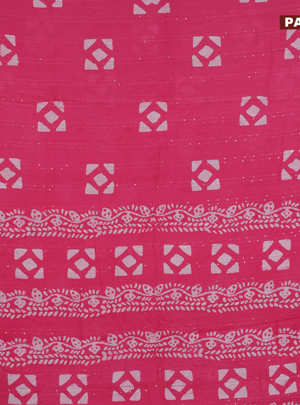 Batik cotton saree pink with allover sequin work & batik butta prints and printed lace work border