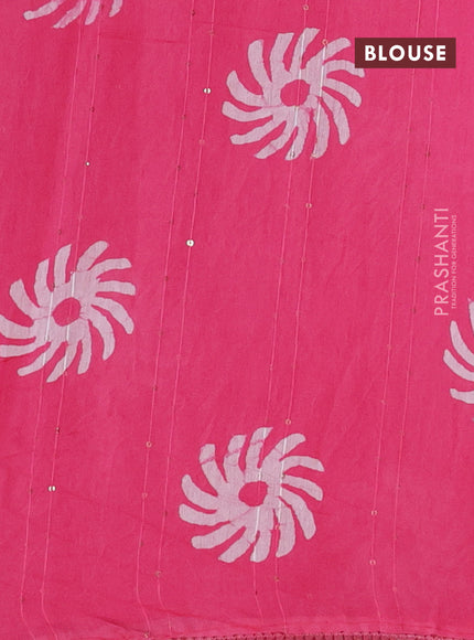 Batik cotton saree pink with allover sequin work & batik butta prints and printed lace work border