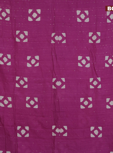 Batik cotton saree mild purple with allover sequin work & batik butta prints and printed lace work border