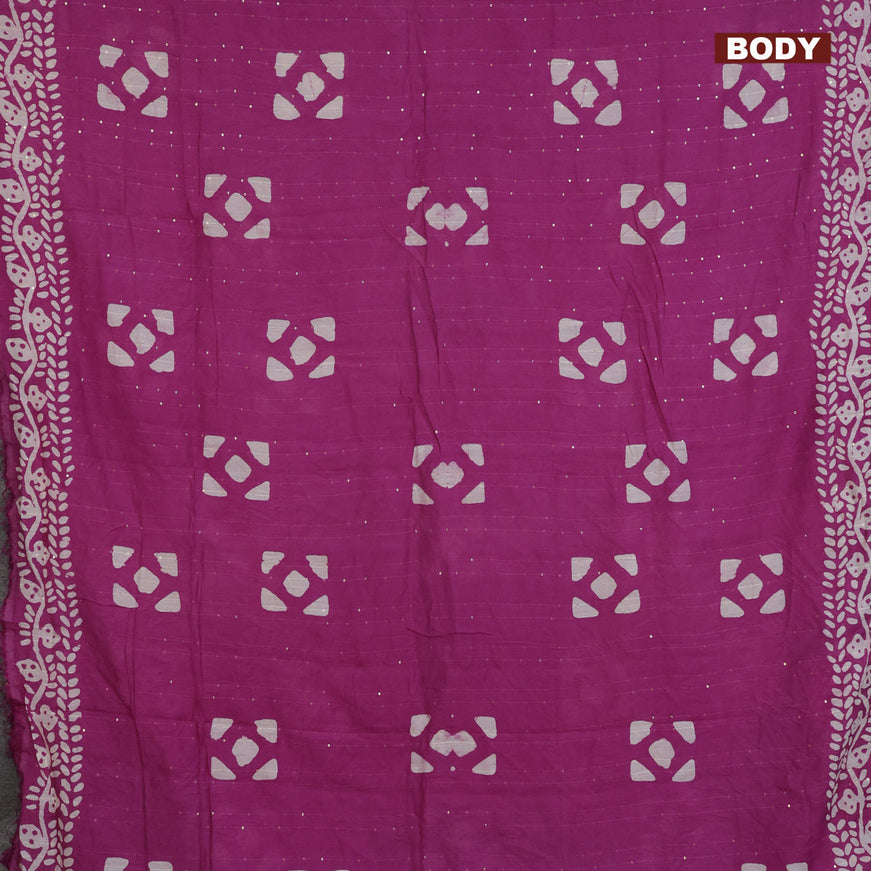 Batik cotton saree mild purple with allover sequin work & batik butta prints and printed lace work border